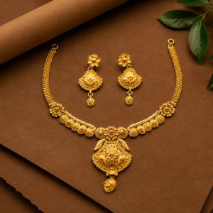 traditional gold plated floral necklace set for women product description