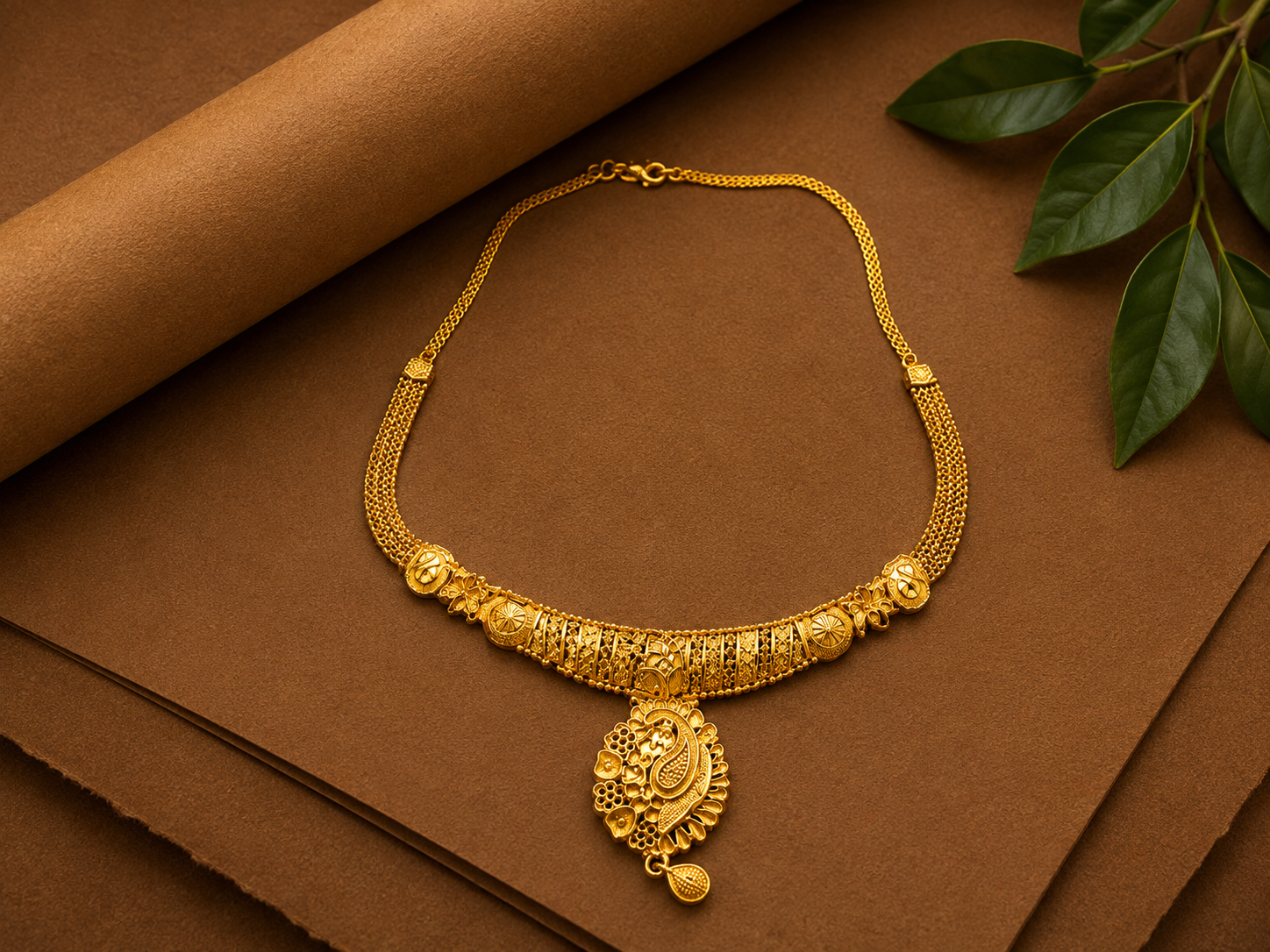 traditional gold plated floral necklace set for women product description2 traditional gold plated floral necklace set for women product description2