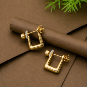 gold plated geometric square hoop earrings for men