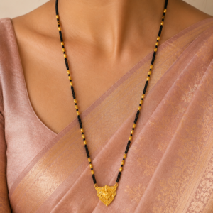 Home gold plated long black beads mangalsutra