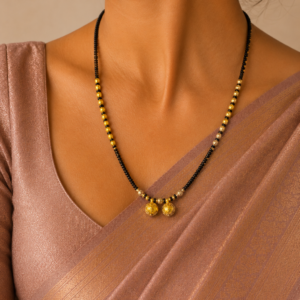 gold plated black beads short mangalsutra 2