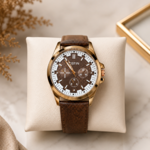 Home premium brown dial gold tone watch